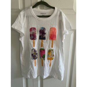 Crewcuts by J.Crew Kids XL 12-13 White Sequin Popsicle Graphic T-Shirt